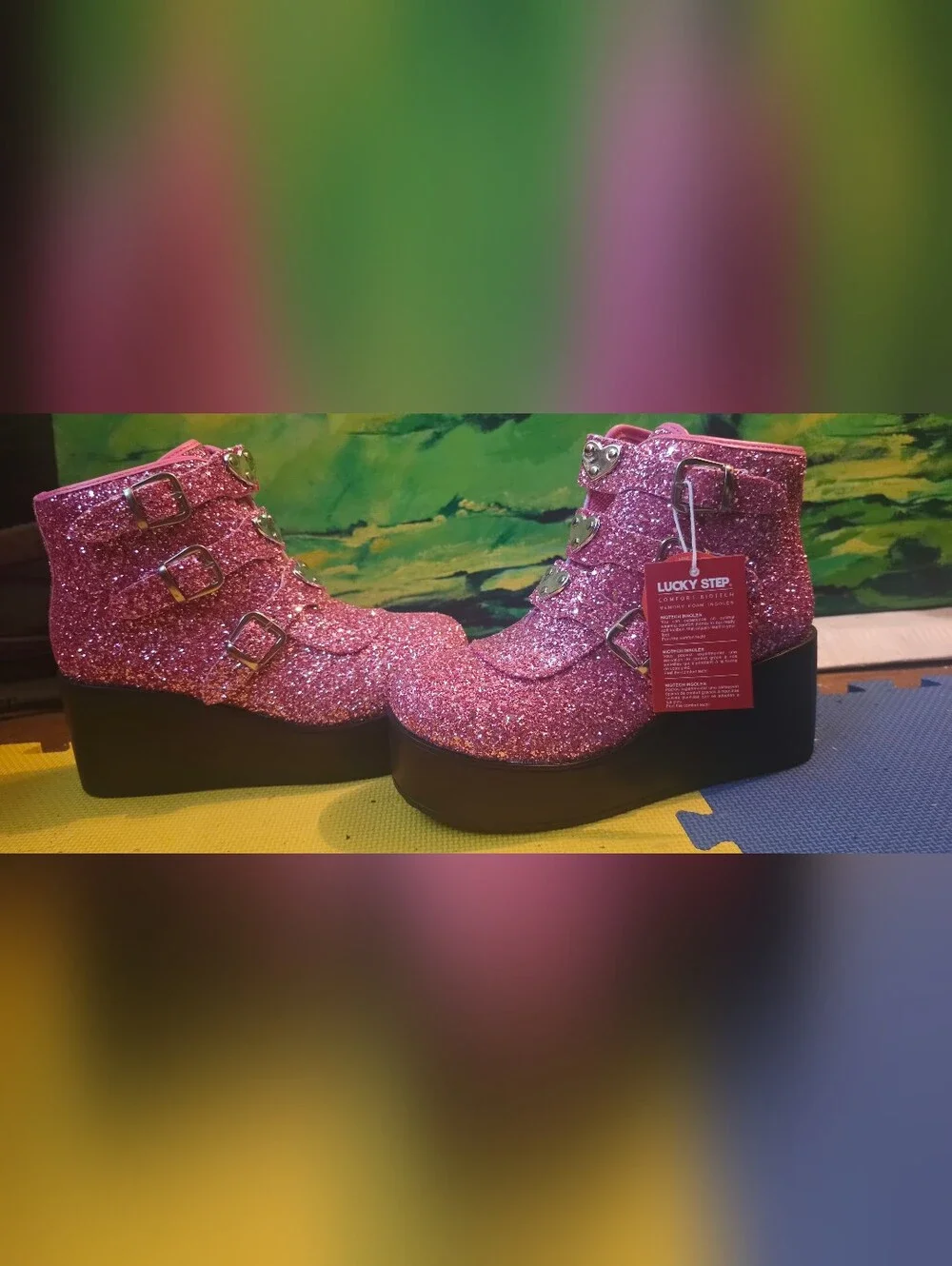 Lucky Step Women's Pink Glitter Platform Ankle Boots